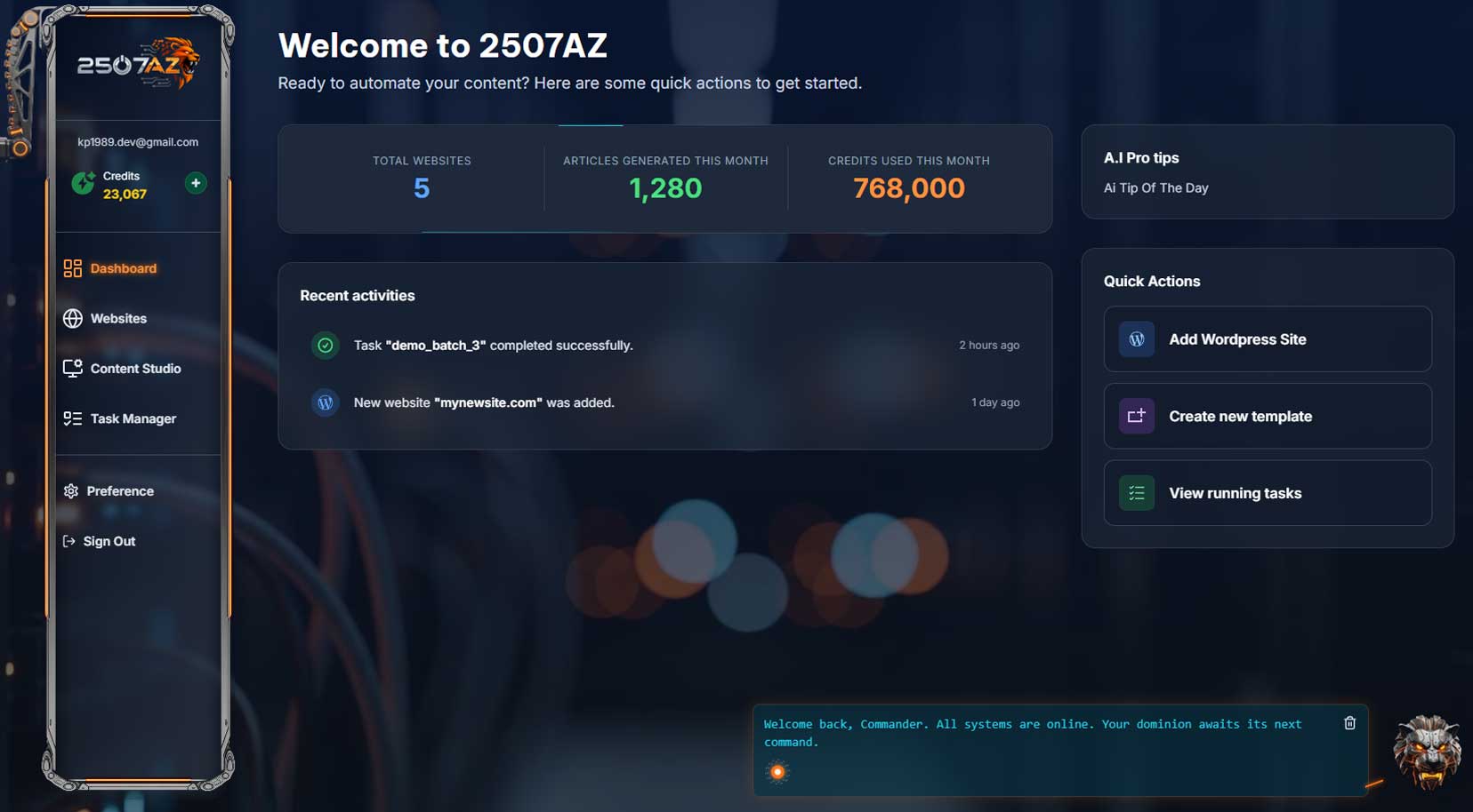 SEO BEAST - Dashboard Interface interface