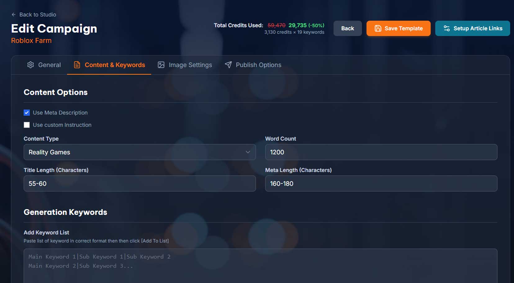 SEO BEAST - AI Generation interface